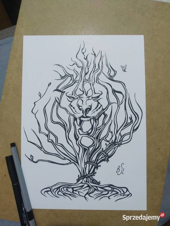 Rysunek drzewny lew cienkopis blok t A4 250 gm2 Warszawa