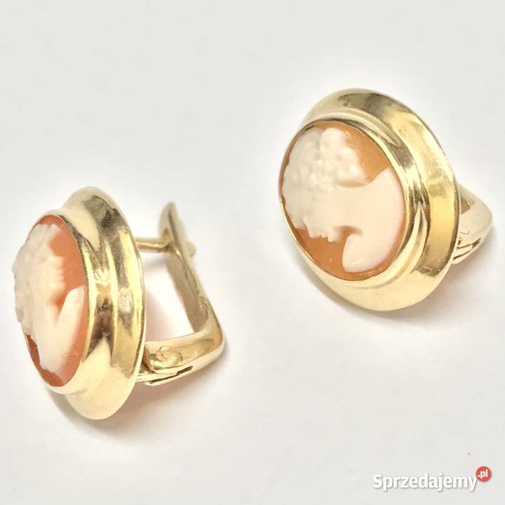 Złote kolczyki 14K 585 z ręcznie rzeźbioną kameą Warszawa