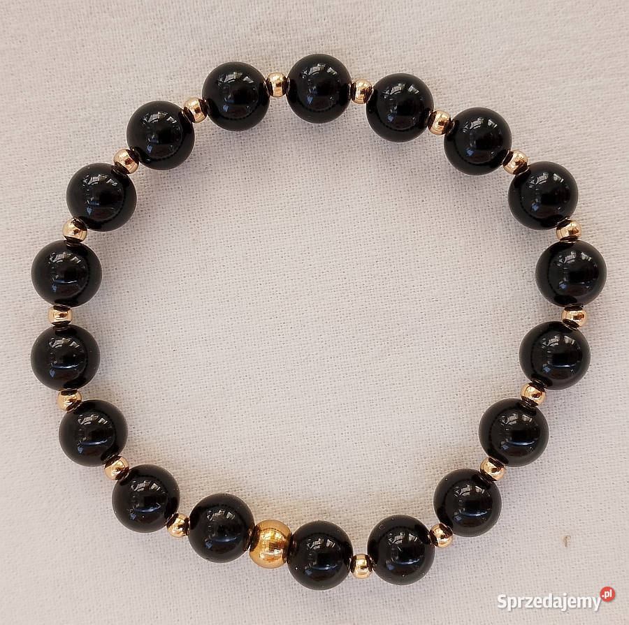 bransoletka z czarnego onyksu na gumce