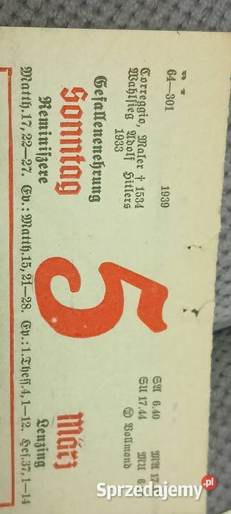 Kartki z kalendarza niemieckie 19393834 Wrocław sprzedam