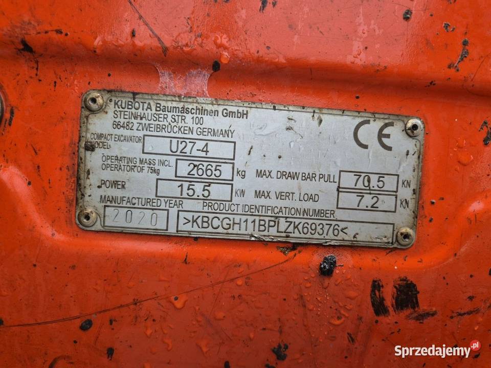 Kubota U274 2020 r minikoparka 27 t kabina Mszana Dolna
