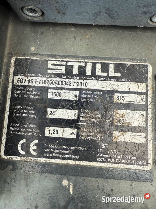 paleciak elektryczny STILL EGV16 maszt Triplex Działoszyn