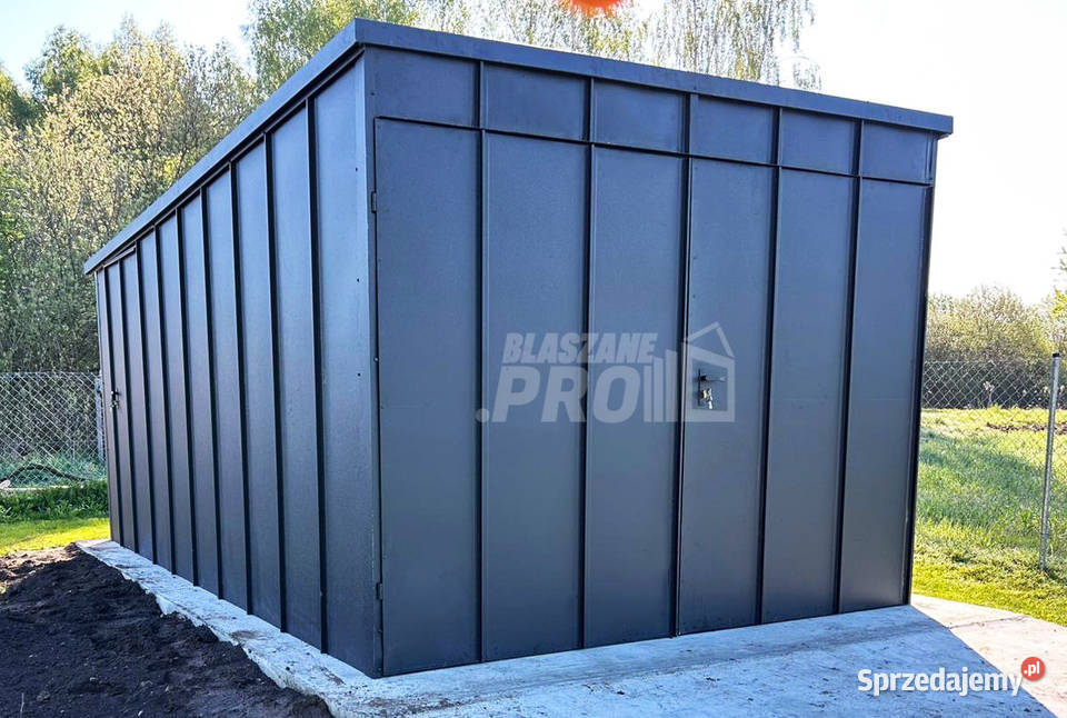Garaz blaszany 35 m brama dwuskrzydłowa blacha Turek