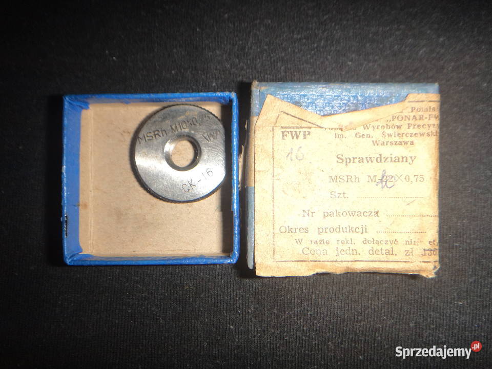 Sprawdzian pierścieniowy do gwintu MSRh M10x075 Wrocław sprzedam