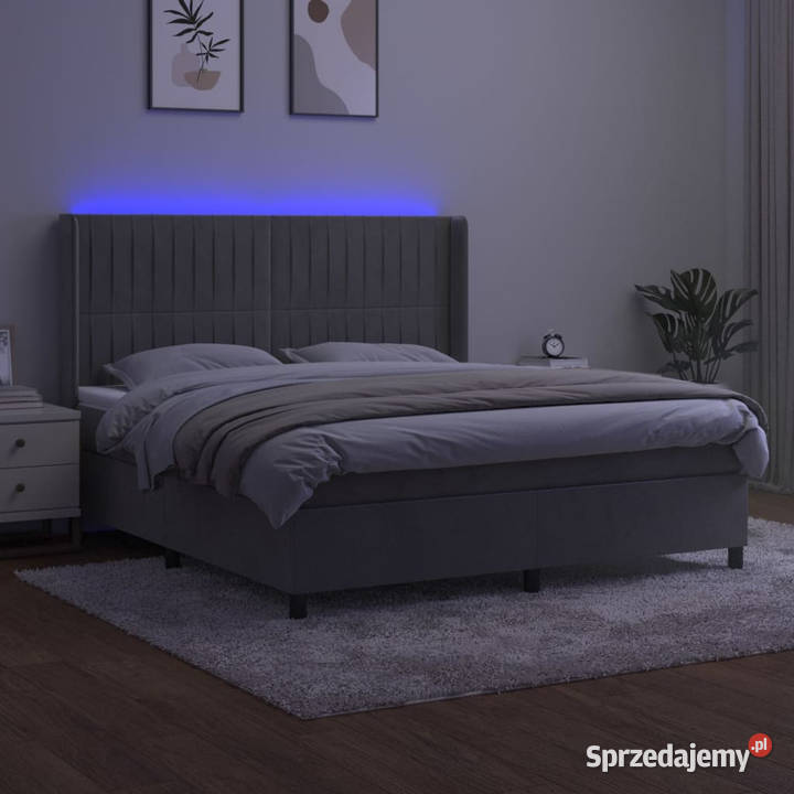 Łóżko kontynentalne z materacem i LED szare 128cm Ramy i stelaże Warszawa