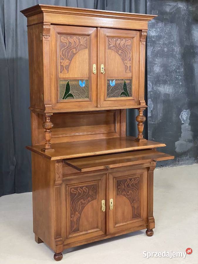 Kredens secesyjny witraże rzeźbienia antyk Budno