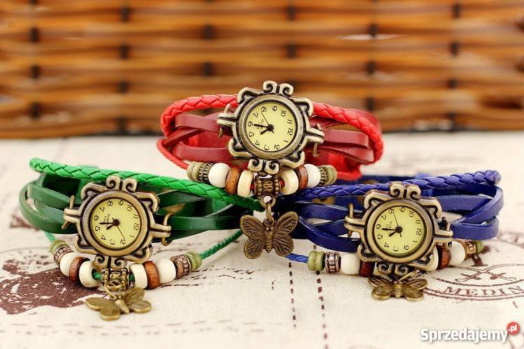 Zegarek z motylkiem retro styl vintage skórzany Zegarki Pyskowice
