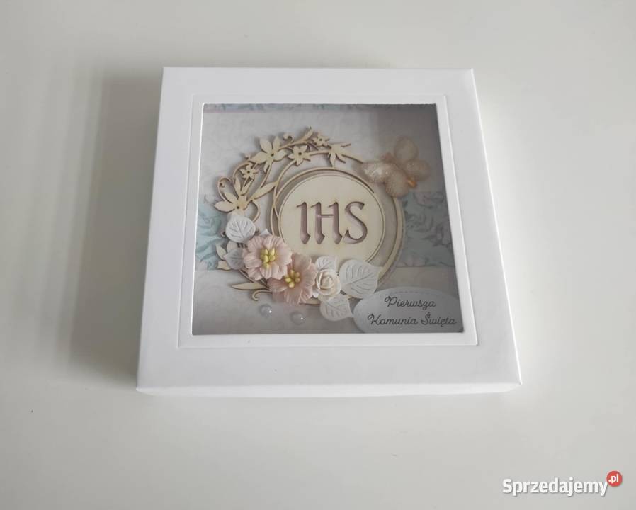 Kartka w pudełku ręcznie robiona na Komunię Łódź