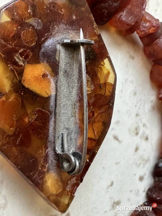 Komplet naszyjnik z broszką z bursztynu Antyki, Sztuka, Kolekcje Łódź