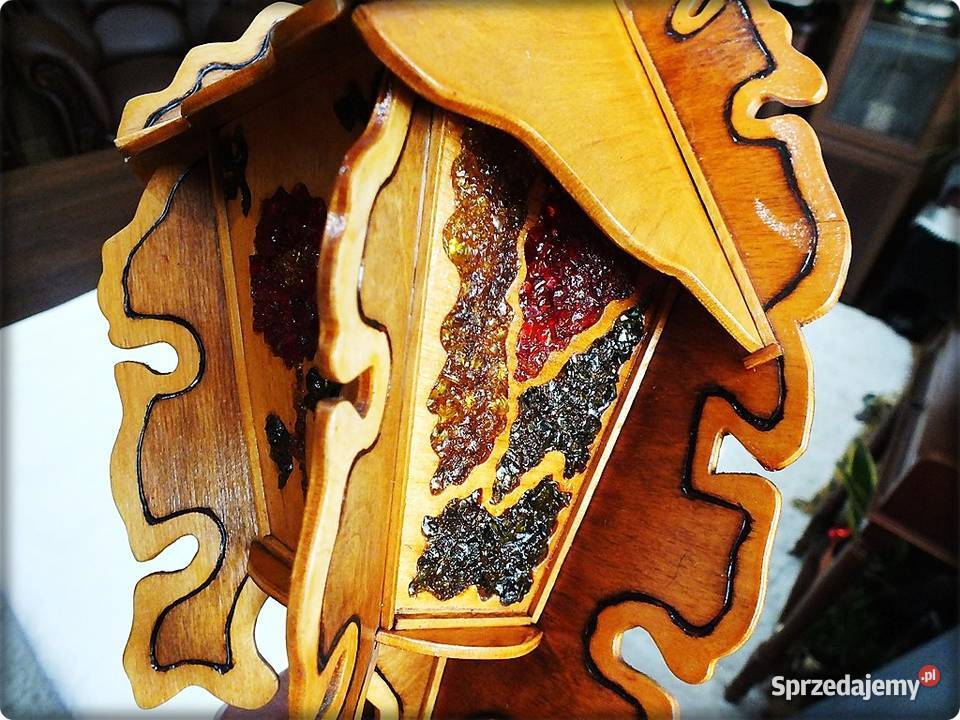 Stara Lampka drewniana śliczne kolorowe witraże Żary sprzedam