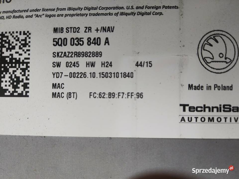 SKODA OCTAVIA III radio 5E0 RAPID FABIA czytnik zachodniopomorskie Dębno sprzedam