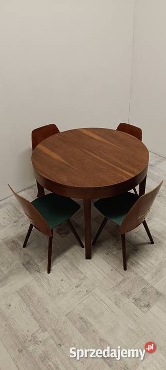 stół okrągly PRL vintage fornir orzech do salonu łódzkie Radomsko