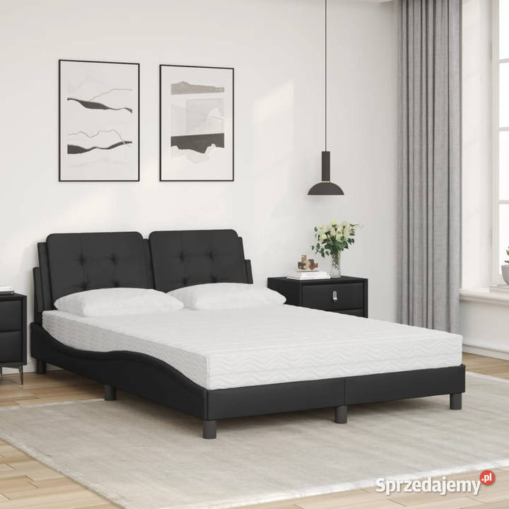 Łóżko z materacem czarne sztuczna skóra 120x200 218cm mazowieckie Warszawa