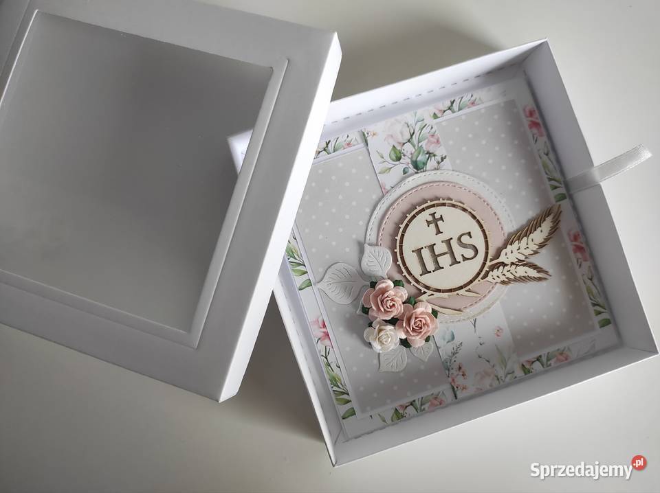 Kartka w pudełku ręcznie robiona na Komunię
