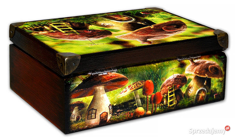 SZKATUŁKA drewniane pudełko GRZYBKI okucia kujawsko-pomorskie Bydgoszcz