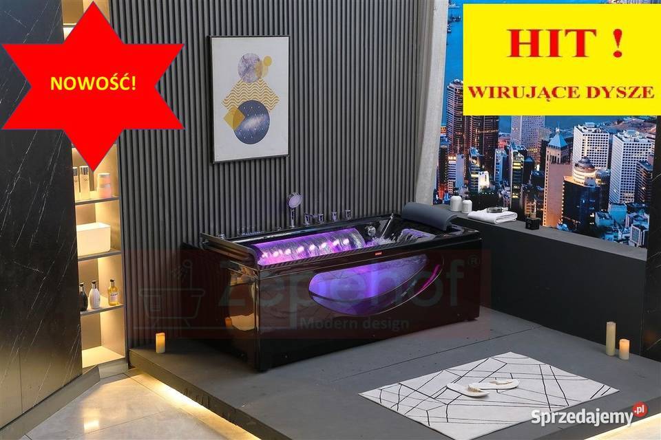 Czarna wanna z hydromasażem BCX602 prostokątna podlaskie Grabówka