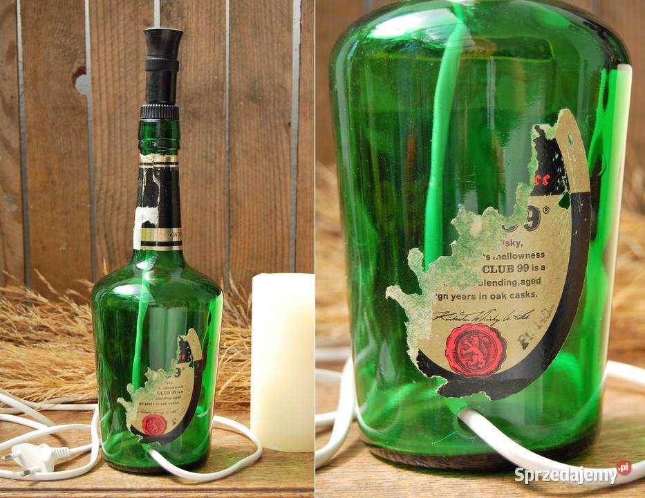 Lampa z butelki Whisky Club 99 stojąca vintage Oświetlenie Lublin