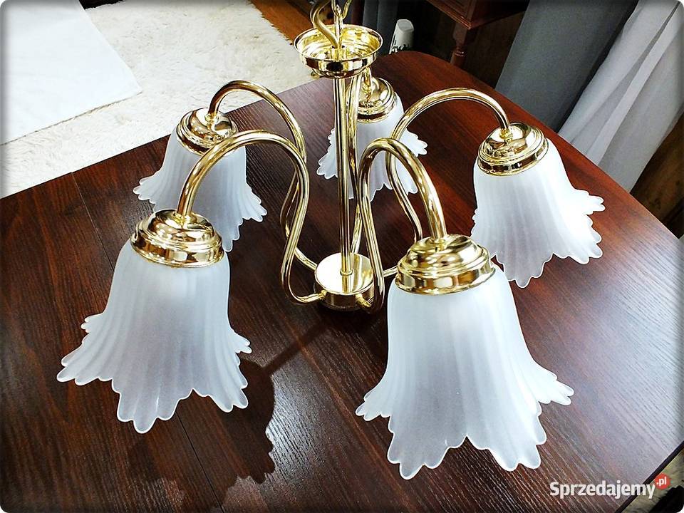Lampa wisząca sufitowa Złoty żyrandol 5 ramienny lubuskie Żary