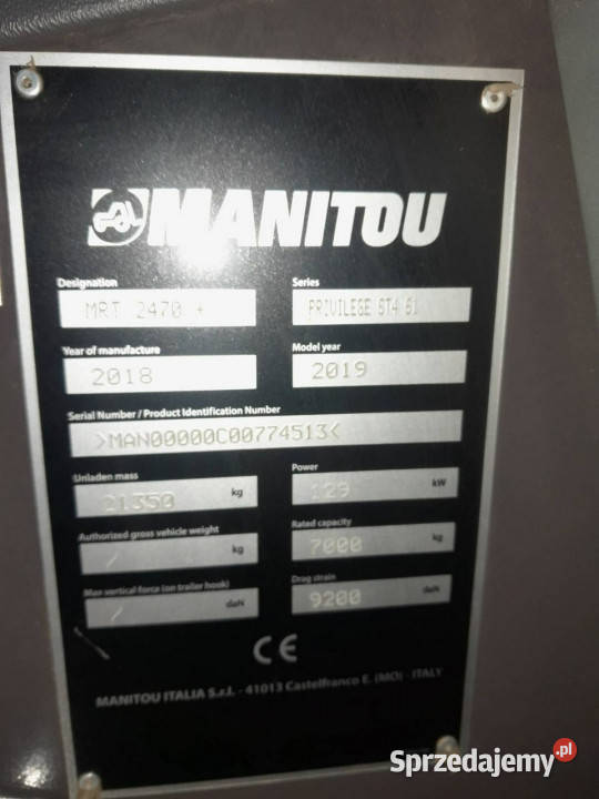 pozostałe Manitou MRT 2470 PRIVILEGE ST4 S1 ROTO Widełki sprzedam