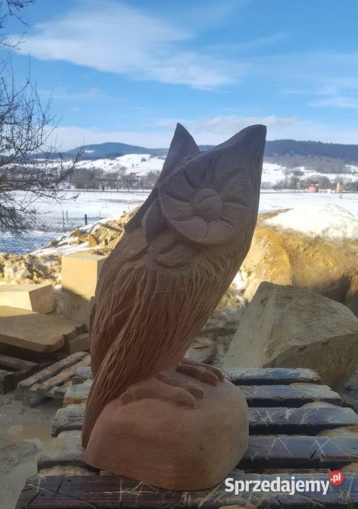 Rzeźba sowy z piaskowca kamień naturalny Kamienna Góra