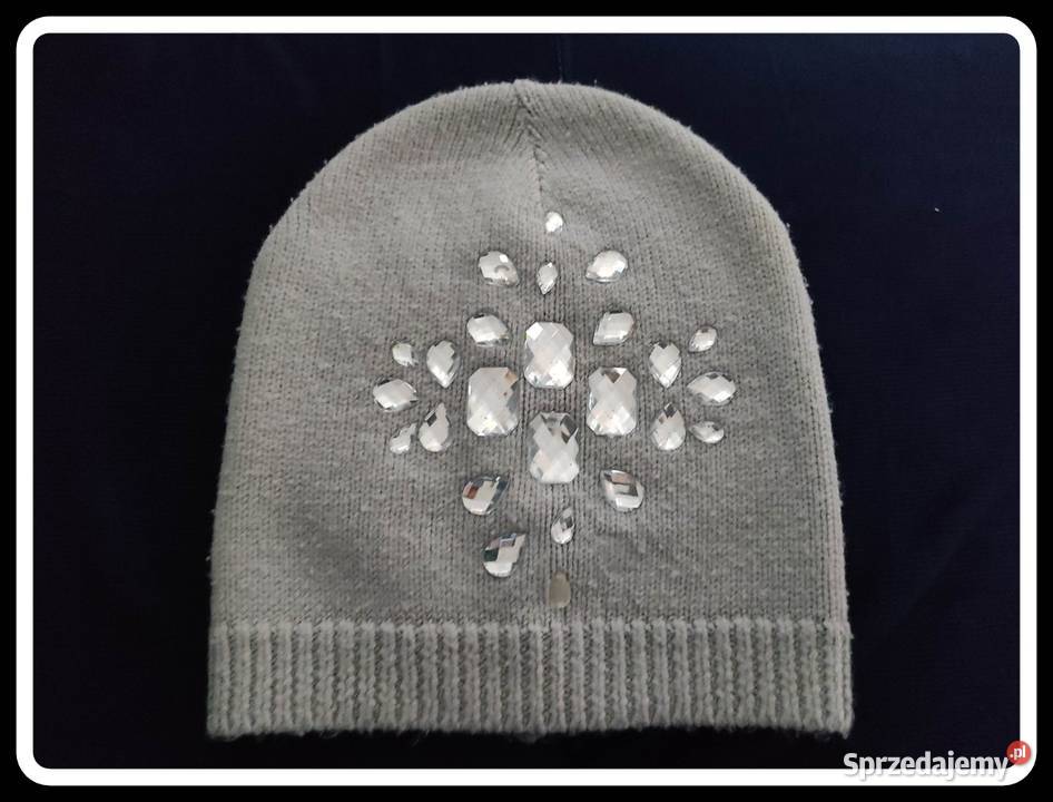 Szara czapka ze świecidełkami Dla kobiet Płock