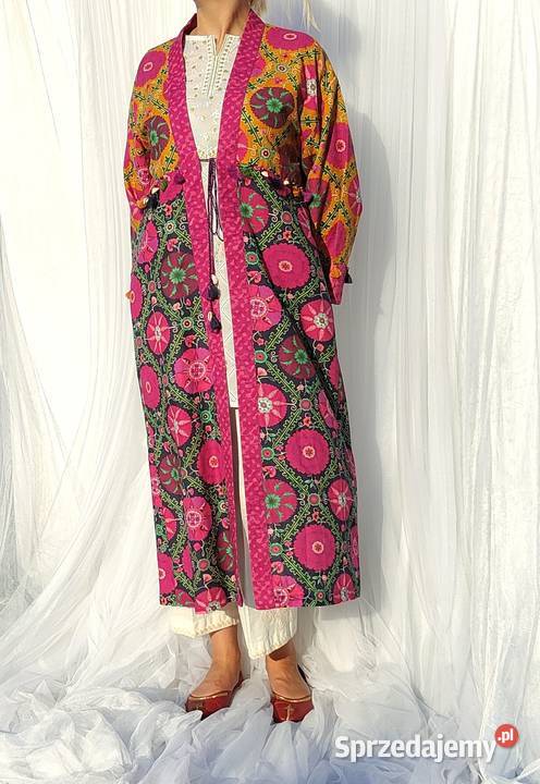 Długa narzutka kimono M 38 kolorowe bawełna folk Szczecin sprzedam