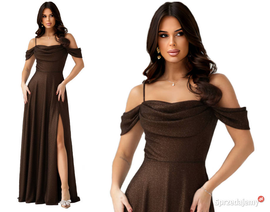 Suknia brokatowa wieczorowa carmen brązowa brązowy/beżowy Jelenia Góra