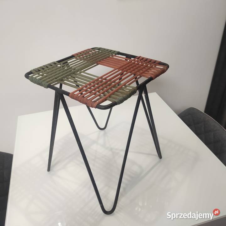 Taboret pleciony proj W Wołkowski lata 60 PRL