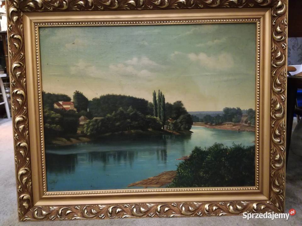 Obraz olejny krajobraz Wileńszczyzny z rzeką Malarstwo Kraków sprzedam