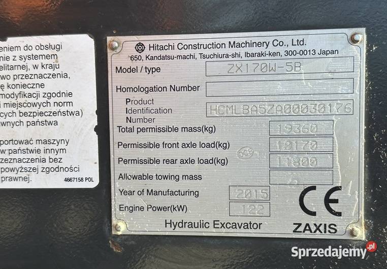 Hitachi ZX170W5B Maszyny budowlane