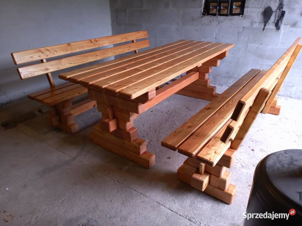 Zestaw ogrodowy z drewna 2x ławki stół Ławki Wysoka
