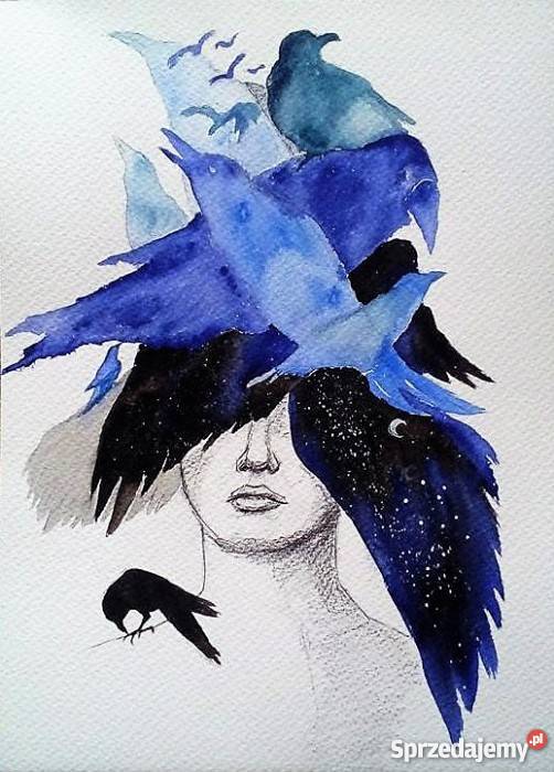 Akwarela USKRZYDLONA artystki plastyka Adriany Malarstwo Katowice