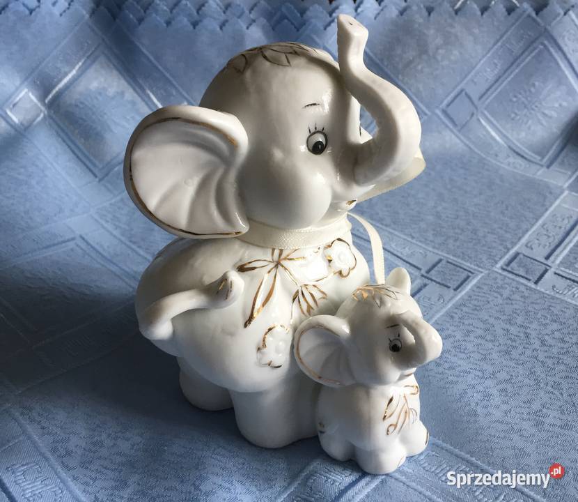 Słoń porcelanowy podwójny uroczy suto złocony Warszawa