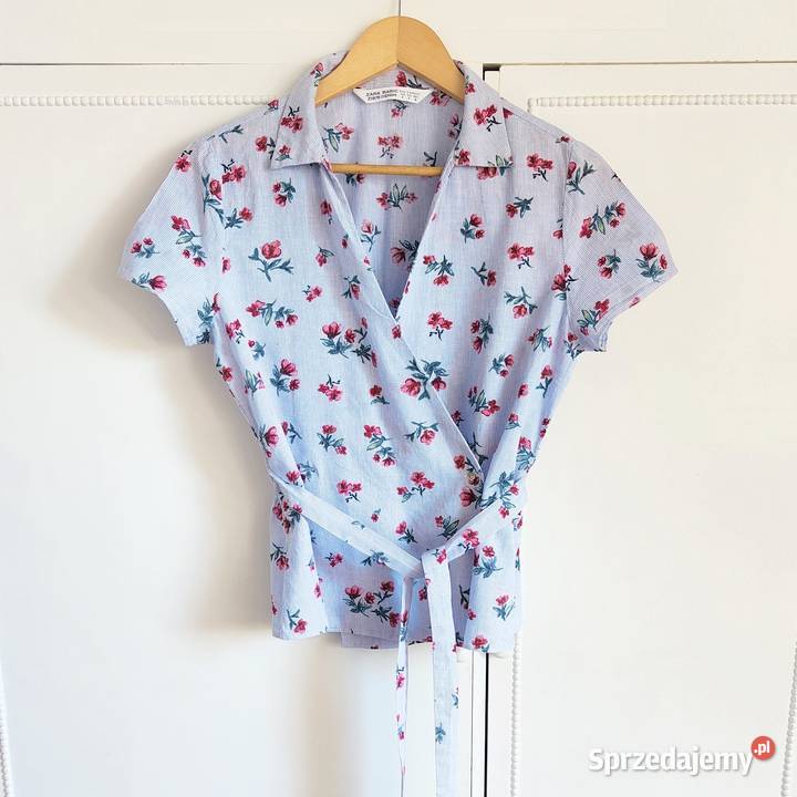 Bluzka koszula Zara M 38 niebieska wrap w kwiaty krótki Szczecin sprzedam