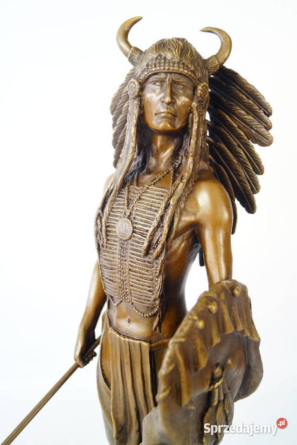 INDIANIN Z BRĄZU rzeźba figura duża wojownik Gizałki