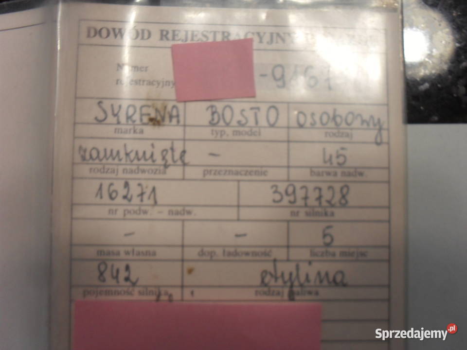 Dokument kolekcjonerski SYRENA BOSTO z 1982 r Tłuszcz