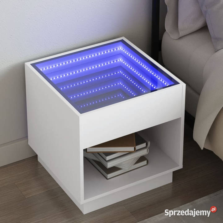Stolik nocny z LED Infinity biały 50x50x50 mazowieckie Warszawa