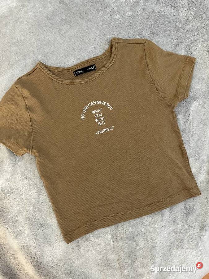 Crop top koszulka prążkowana beżowa brązowa HIT Jasło