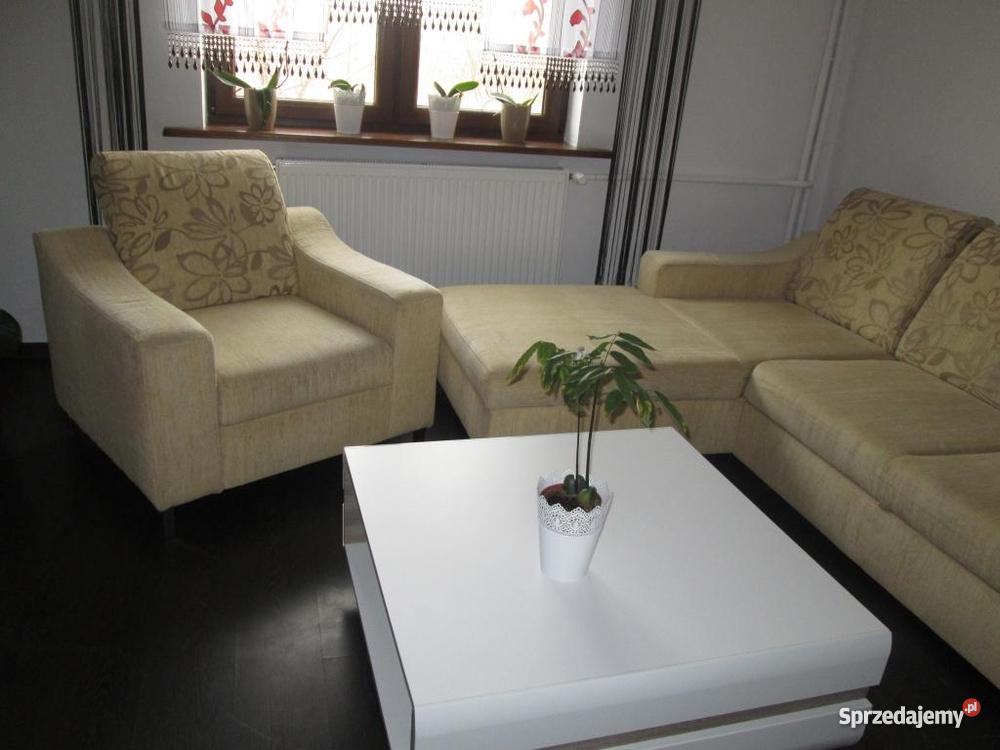 Narożnik i Fotel 1200 brązowy/beżowy Komplety wypoczynkowe Meble Rybnik