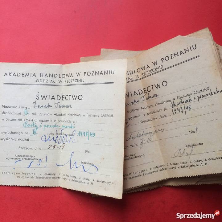 741 Świadectwa Zaliczeń Przedmiotów Antykwariat zachodniopomorskie Szczecin