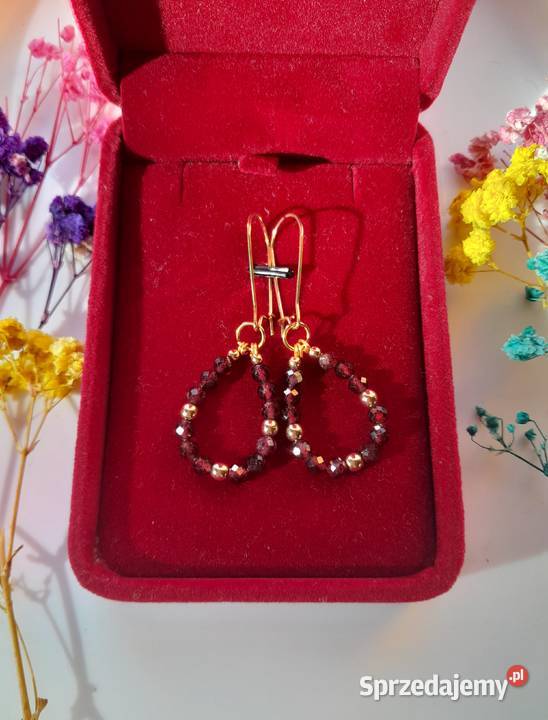 Kolczyki z naturalnym kamieniem granat Kozienice sprzedam