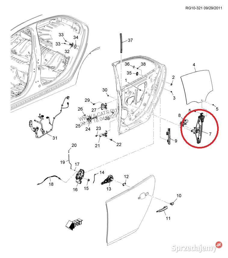 Podnośnik mechanizm szyby prawy tył Chevrolet Warszawa