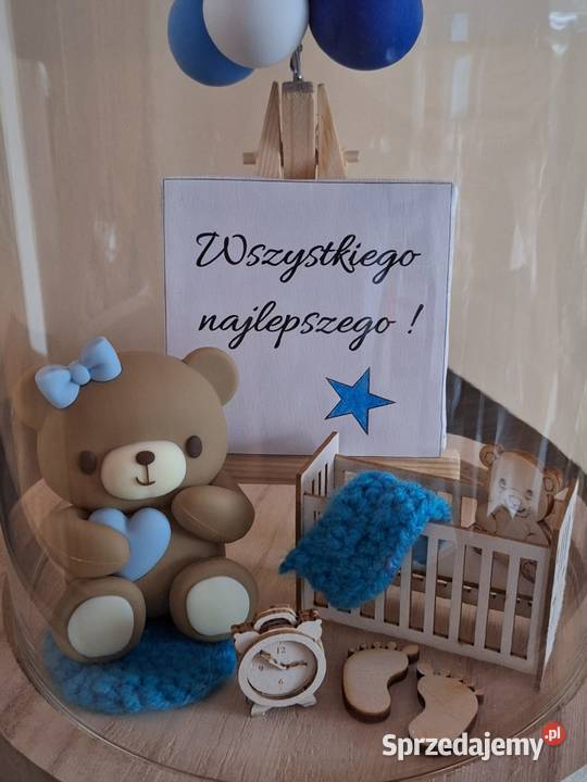 Metryczka na chrzest urodziny w szklanym kloszu Brzeźnica
