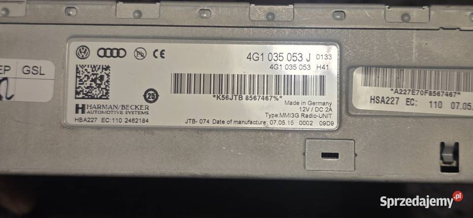 4G1 035 053 J Sprzęt audio fabryczny Łódź sprzedam