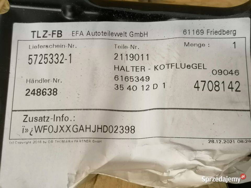FORD FIESTA MK8 WZMOCNIENIE BŁOTNIKA 2119011 Pozostałe Pleszew