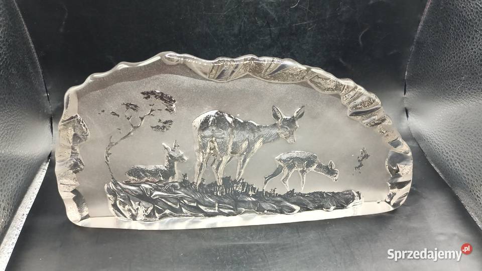Szkło duży przycisk do papieru motyw myśliwski Porcelana i szkło lubelskie Zamość