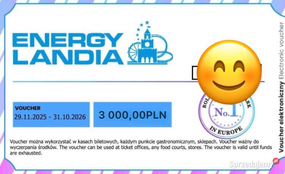voucher Energylandia o wartości 3000zl Kraków sprzedam
