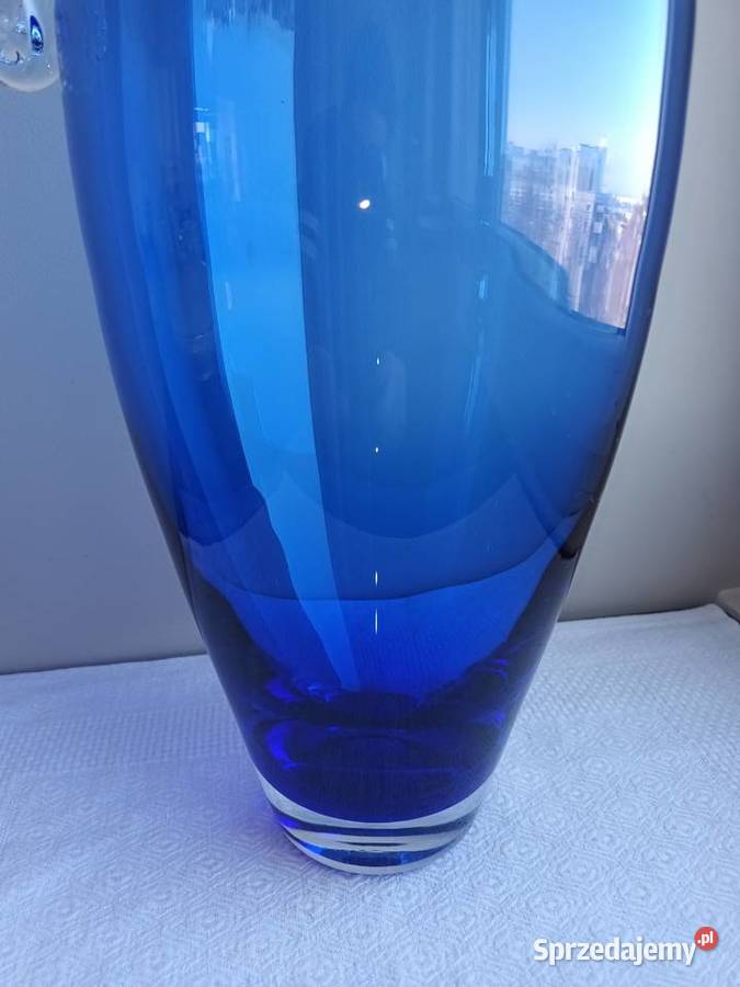 Piękny wazon masywny niebieskie kobalt szkło odcienie błękitu Gdańsk sprzedam