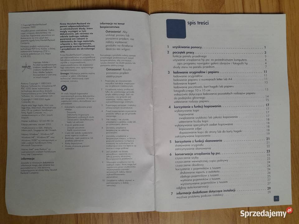 Instrukcja obsługi drukarki HP psc 1200 series Polkowice sprzedam