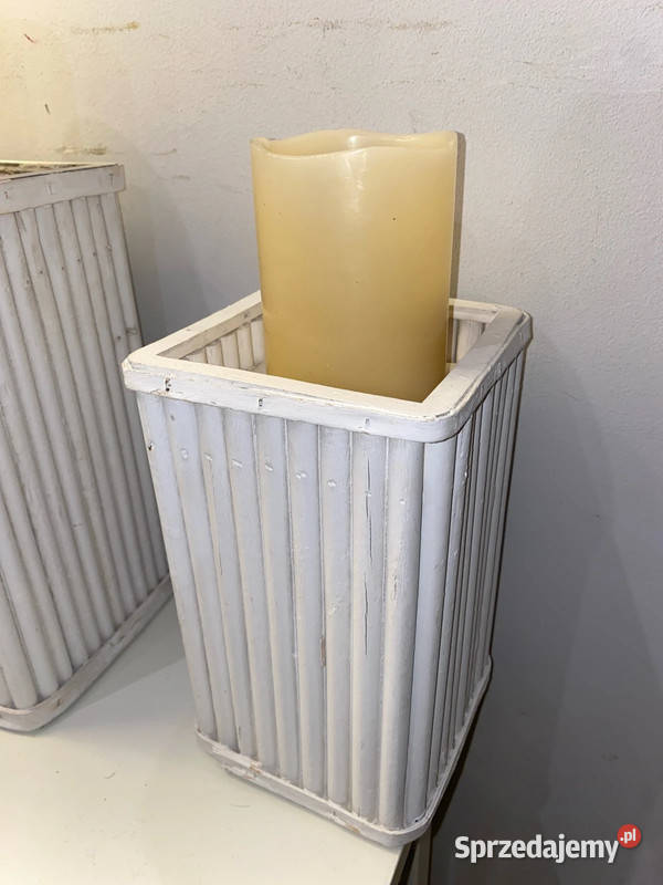 dwa drewniane bambusowe świeczniki doniczki Kraków